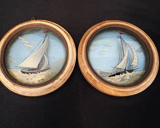 Vintage nautical folk art. Reverse Painting on Glass $80 each
