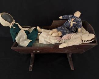 Antique Cradle Turn of the Century and Mid 1800 dolls $200
