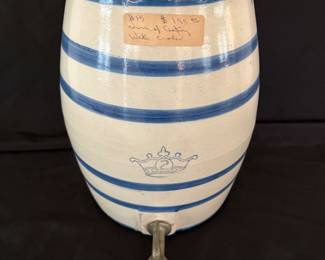 2 Quart Robinson Ransbottom Blue Crown stoneware water cooler.  $195