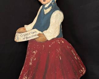 Antique Vintage Folk Art Girl little town of Bethlehem 26”x 10” $175
