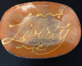 Turtlecreek Pottery Sgraffito Plate in yellow and red