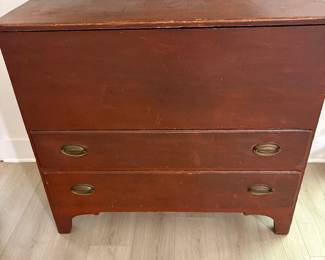 Blanket Chest Pine Old Red Paint Two Drawers Replaced Pulls. Circa 1820-1830. $800