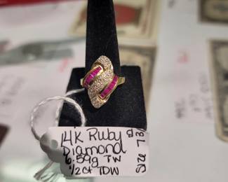 14k Gold Ruby and Diamond Ring 