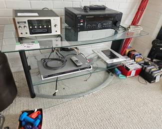$30 Glass and Metal TV stand. SOLD- 8 Track player, Sony Receiver.
