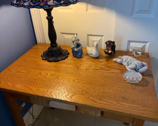 Antique Oak Occasional Table. Faux Tiffany Lamp SOLD