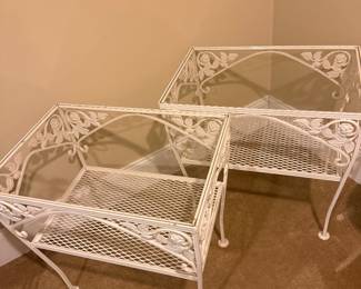 Vintage Woodard Patio Furniture Wrought Iron Chantilly Rose Occasional Tables/Glass Top