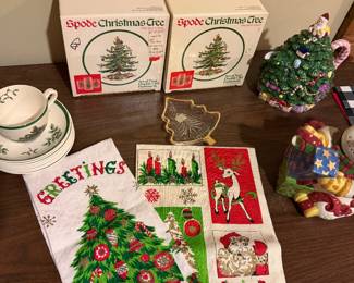 Christmas! Holiday Decorations. Spode Christmas Tree Glasses, Spode Christmas Tree Cups/Saucers