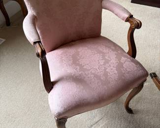Vintage Mahogany Arm Chair with Custom Silk Brocade Fabric. (2), 4 Side Chairs