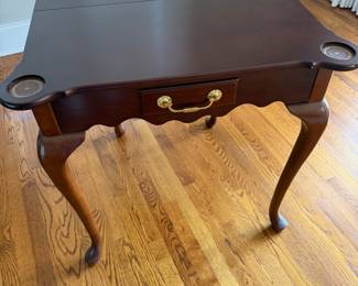 Bombay Furniture, Mahogany Game Table, Leather Coasters. With Drawer