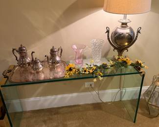 Vintage 1970's Brass Glass Waterfall Console Table, By Leon Rosen For Pace