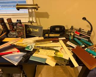 Vintage Drafting Rulers, Lead Pencils, Hole Puncher, Rulers
