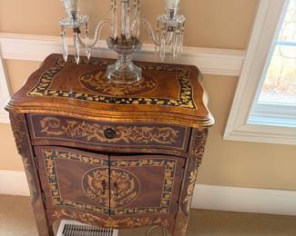 Vintage Hand Painted French Louis XV Marquetry Cabinet