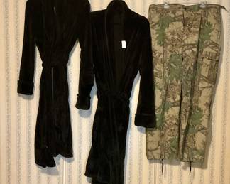 Bath robes, hunting pants