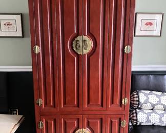 Century Furniture Asian Ming Style Tall Red Lighted Dry Bar