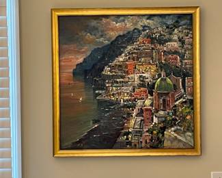 Tramonto a Positano Andrea Riccio (Napili 1954),60 x 60 cm - $425.00