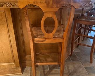 Pottery Barn Napoleon Wood Bar Stools with Rush Seat - 45.5"H x 17.5"W x 15"D - $425.00/Set of 4