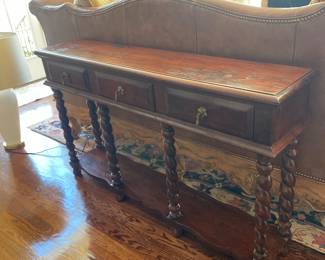 Wood Console Table with 3 Drawers, 6 Twisted Legs and Lower Shelf, 54" x 12" x 32"T - $525.00