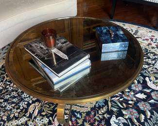 Century Cocktail Table with Inlaid Antique Mirror Top, Bronze Finish Wrought Iron Base (Designed by Pride Sasser),38"W x 38"D x 20.25"H - $1800.00