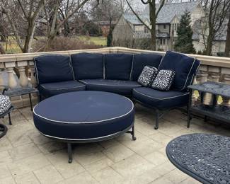 Forshaw Furniture Outdoor Cast Aluminum Curved Sofa with Ottoman - $2800.00 (Includes Cushions)