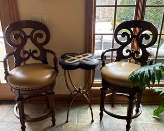 Frontgate Brianna Swivel Counter Stool 21"W x 25"D x45-3/4"H & 26" Round Seat - $480 (set of 3) and Magnussen Home Glenn Style Accent Table in Black with Antique Gold Accents - 17" x 30"T - $210.00