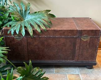 Brown Faux Leather Gator Pattern Storage Trunks (set of 3) - Lg Trunk: 45.5"L x 20"D x 18.5"T; 2 Sm Trunks: 17.5"L x 16.5"D x 17"T - $125.00