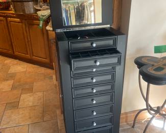 Wood Jewelry Armoire with Mirror, 40"T x 20"W x 12"D - $75.00 **Few Scratches on top**