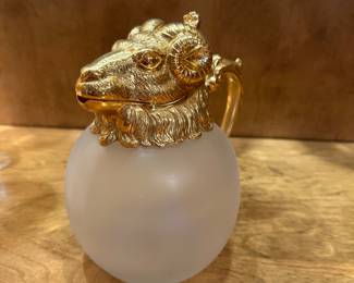 Vintage Gold and Frosted Glass Ram's Head Decanter - $94.00 