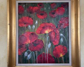 Poppies Painting with Gold Wood Frame, 20 x 24 - $575.00
