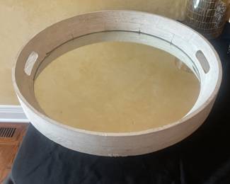 24” White Wooden Decorative Tray with Mirror Base - $63.00