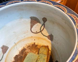 Vintage Chinoiserie Porcelain Dark Blue with Tassel Design Planter, 12"T x 15"W - $225.00