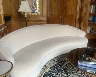 Mitchell Gold +  Bob Williams Contemporary Curved Sofa, Single Cushion Seat, Recessed Arms with Wooden Legs - $2,800.00