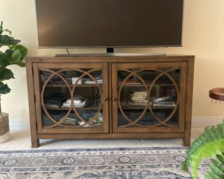 Wood 2 Panel Glass Door TV Stand/Cabinet, 60.5"W x 19.5"D x 35"H - $142.00