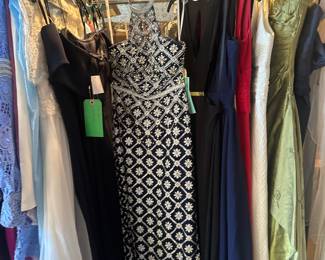 GLS  Apparel USA Navy and Silver Flower Beaded Halter Gown - Size XS - $185.00 