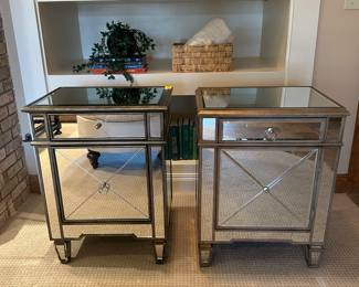 Pair of Mirrored Nightstands with Pewter-Colored Trim - 22"L x 16"D x 29"T - $44.00 Each or $80.00 for Both