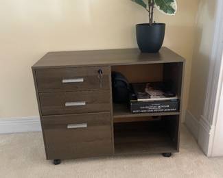 Lateral File Cabinet with 3 Drawers on Wheels with Open Adjustable Storage Shelves with Keys, Gray Oak, 31"W x 24.25"H x 16"D - $56.00