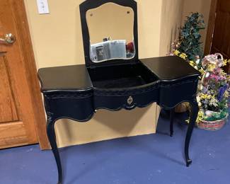 Vintage French Provincial Black Vanity Table with Mirror - $75.00 *Scratches and Marks*