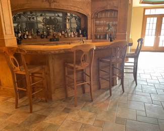 Pottery Barn Napoleon Wood Bar Stools with Rush Seat - 45.5"H x 17.5"W x 15"D - $425.00/Set of 4