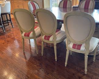 French Country Solid Wood Double Pedestal Oval Dining Table (88" x 51" x 30"H) with 6 Side and 2 Captain Chairs - $4,200.00/9 Piece Set - *Captain chairs have a monogram "M"* 