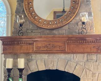 Metal Scrolled Design Candle Holder with Transparent Copper Brown Glass Globes, 19"H x5"Wx5"D - $65.00/each (Mirror not included in sale)