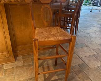 Pottery Barn Napoleon Wood Bar Stools with Rush Seat - 45.5"H x 17.5"W x 15"D - $425.00/Set of 4