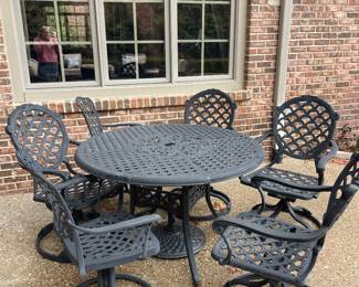 Forshaw Furniture Cast Aluminum 48" Round Dining Table with 6 Swivel Armchairs - $4,200.00 *2 of the Chairs slightly different *