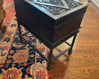 Signature Heritage Furniture Carved Oak Writing Box on Stand, 20.5" x 14.5" x 22"T - $395.00