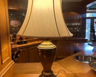 Stiffel Burnished Brass Classical Urn Table Lamp with Beige Square Bell Shade - 31" - $275.00 