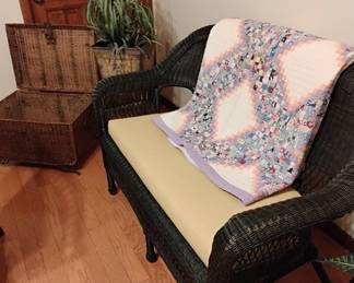 Wicker Loveseat Vintage Quilt