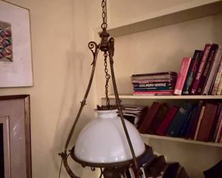 Art nouveau hanging lamp. Converted from oil lamp to electric.