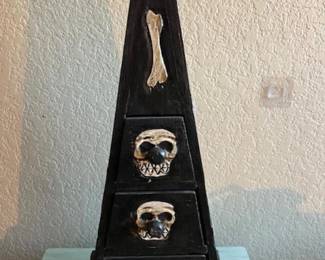 Skeleton Skull 2 Drawer Rustic Wood Pyramid Tower