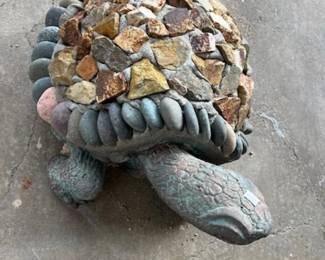 Concrete and stone mosaic turtle garden statue