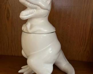 White TRex Dinosaur Cookie Jar Stoneware Pottery