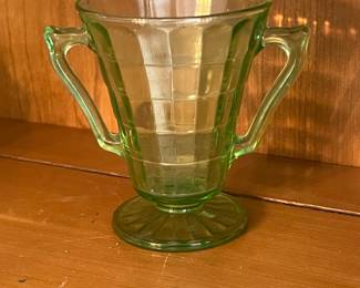 Green Uranium Glass Block Optic Open Sugar Bowl