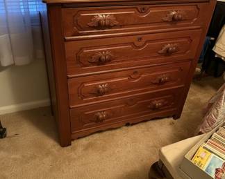 Vintage Cherry Wood Dresser with Carved Acorn and Leaf Accents